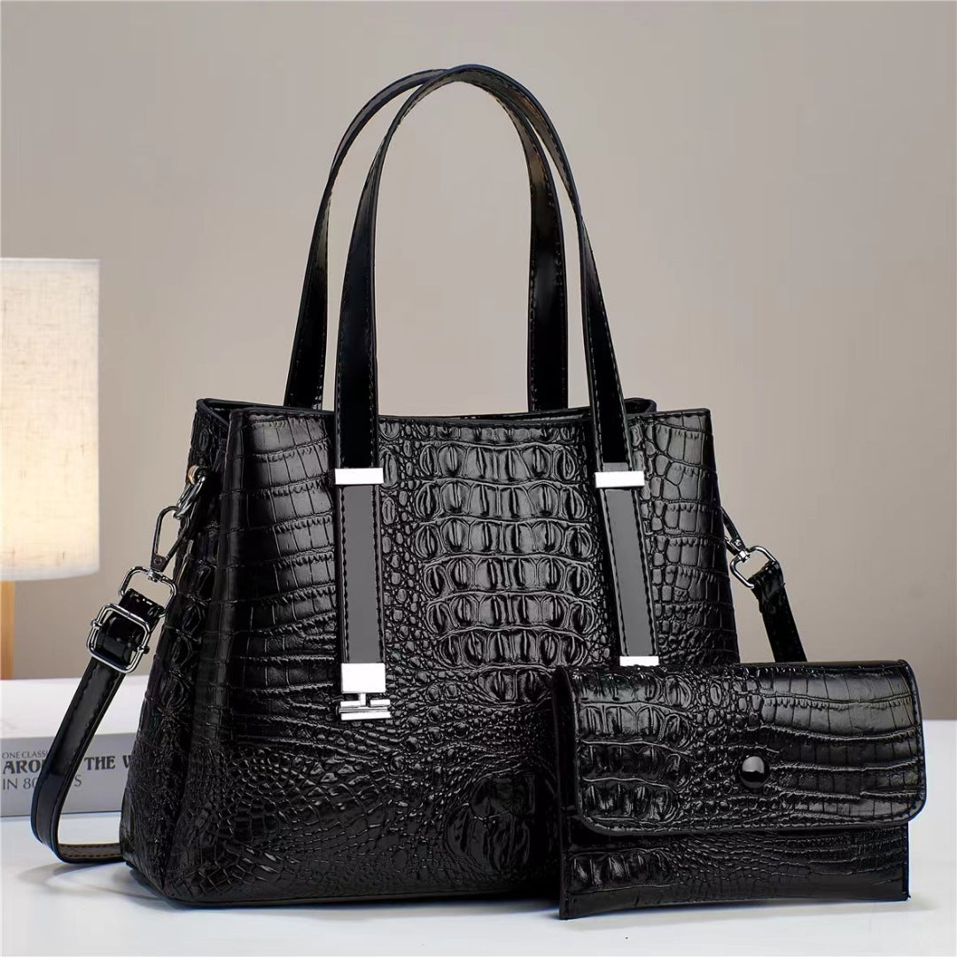 Women's Fashion Crocodile Pattern Large Capacity Combination Bag