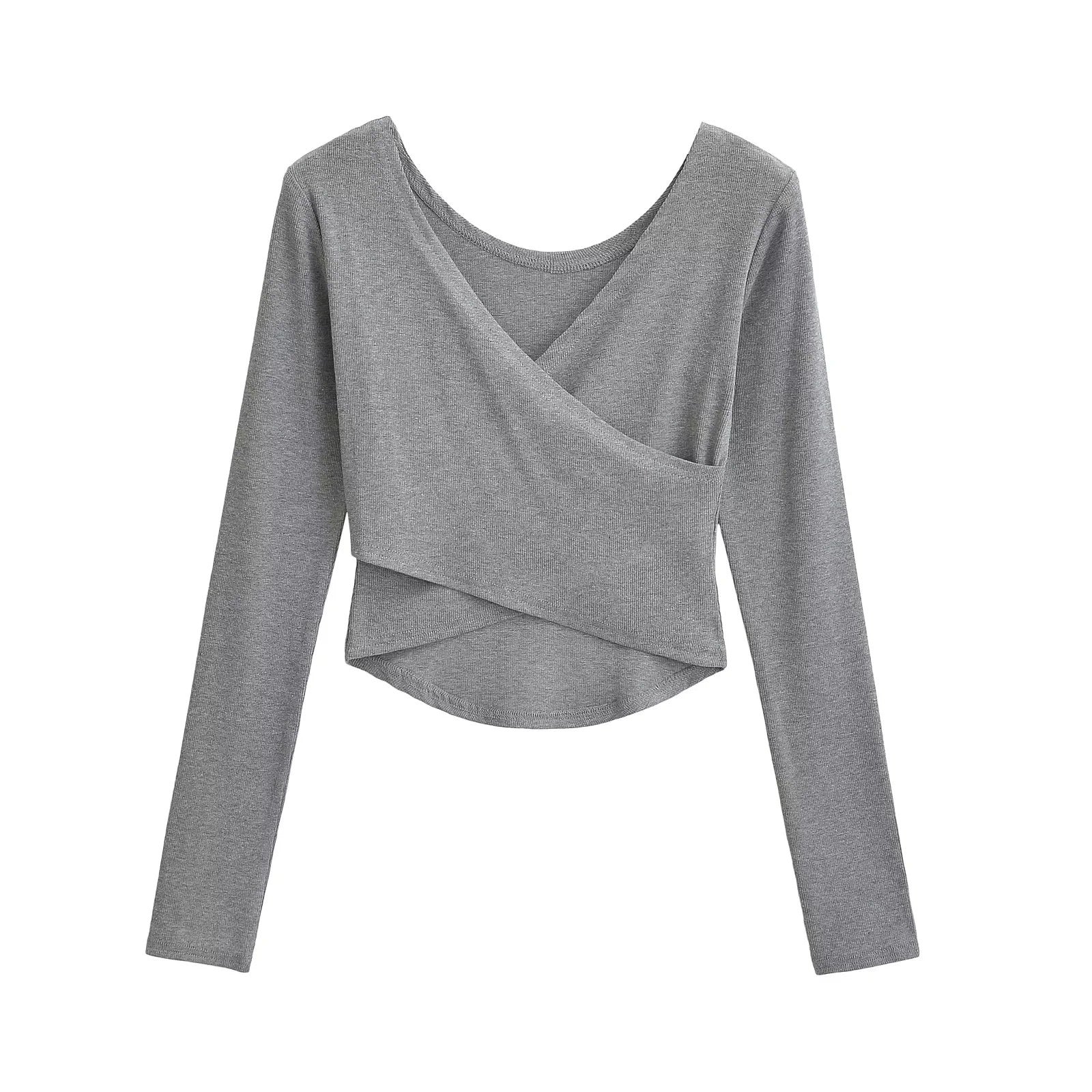 Women's Pure Desire Style Cross V-neck Wrapped Chest Long Sleeve