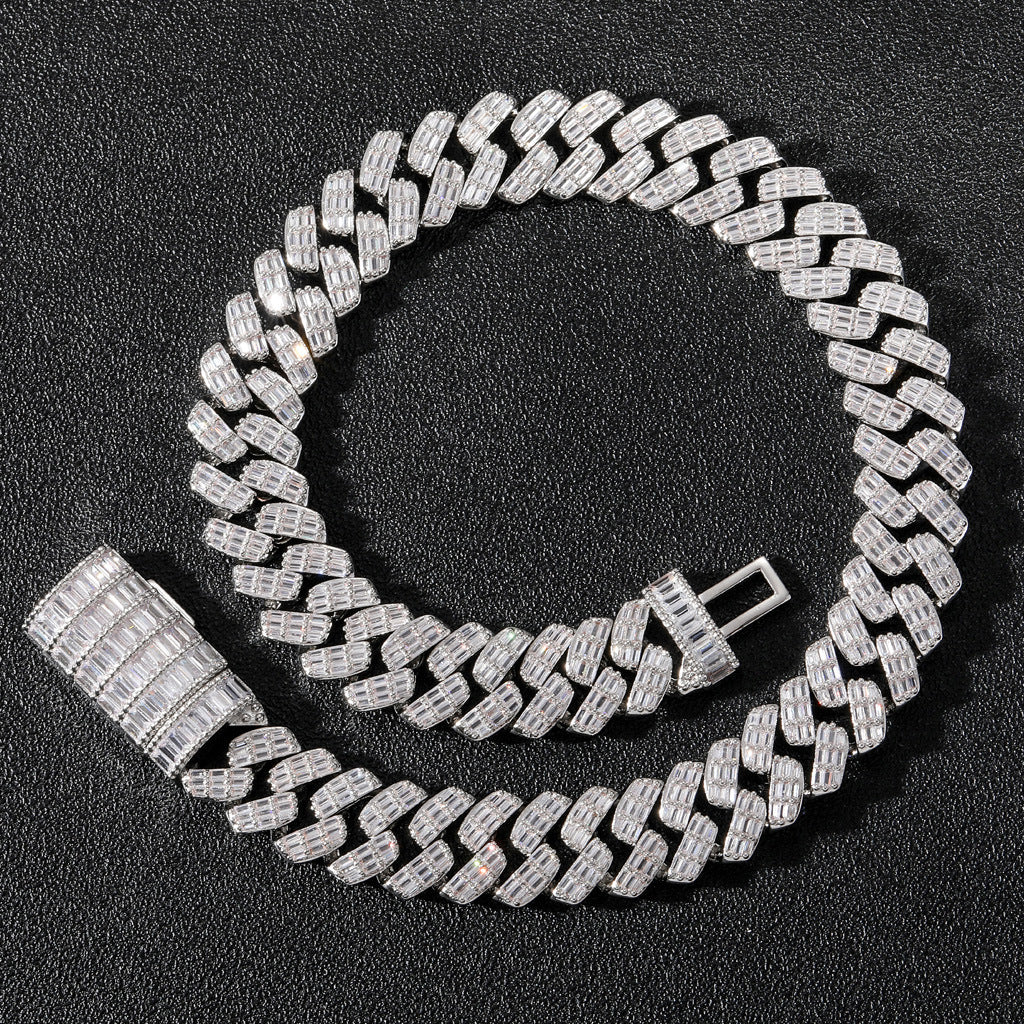 Wide Cubic Zircon Rhombus Cuban Chain Flap Buckle