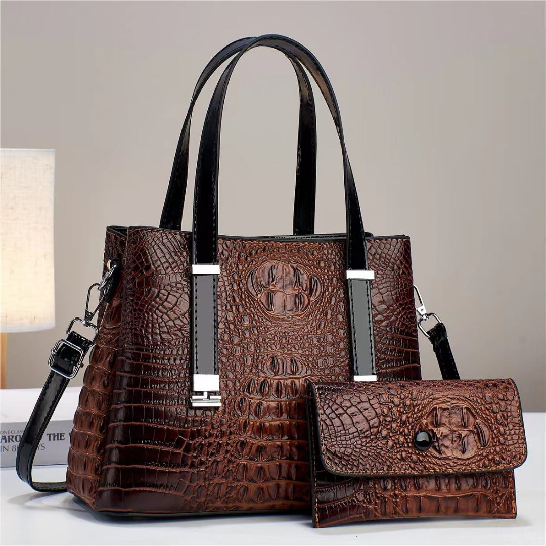 Women's Fashion Crocodile Pattern Large Capacity Combination Bag