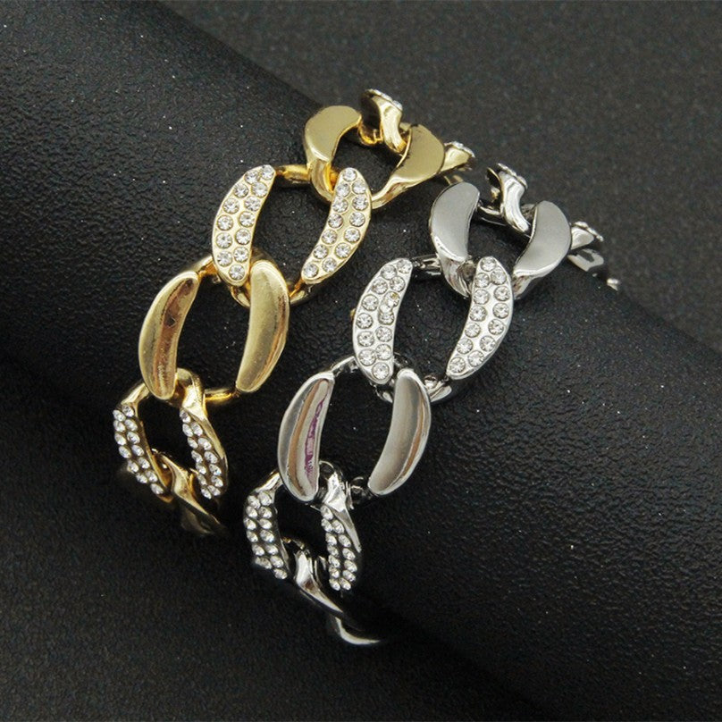 Wide Diamond-Studded Cuban Chain Men And Women Fashion Bracelet