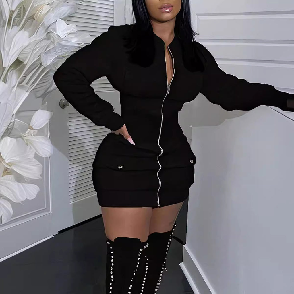 Hip-wrapped Long Sleeve Fashion Dress