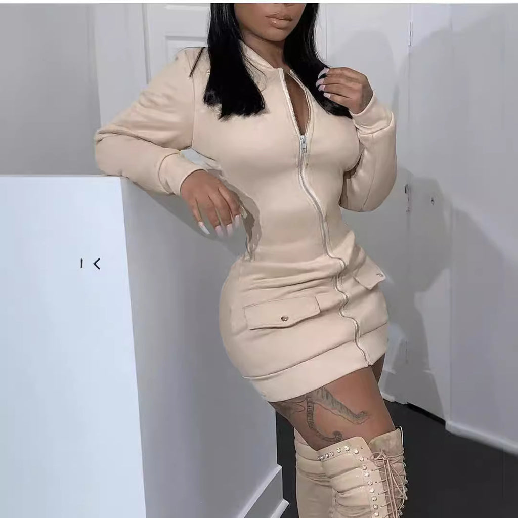 Hip-wrapped Long Sleeve Fashion Dress