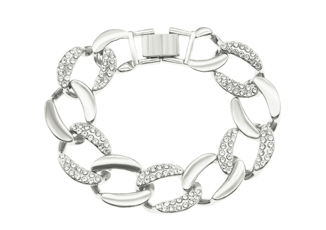 Wide Diamond-Studded Cuban Chain Men And Women Fashion Bracelet
