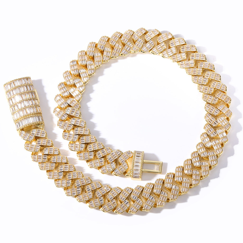 Wide Cubic Zircon Rhombus Cuban Chain Flap Buckle