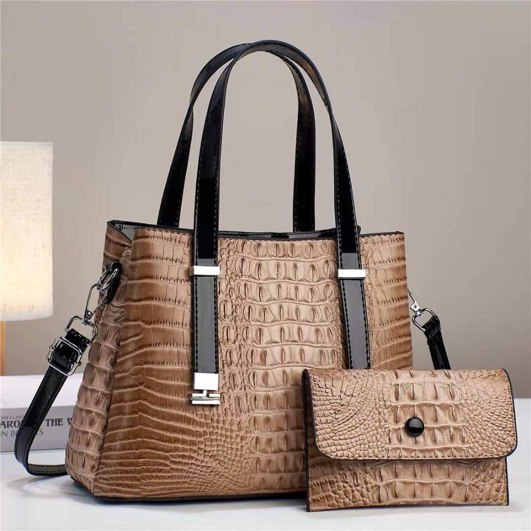 Women's Fashion Crocodile Pattern Large Capacity Combination Bag