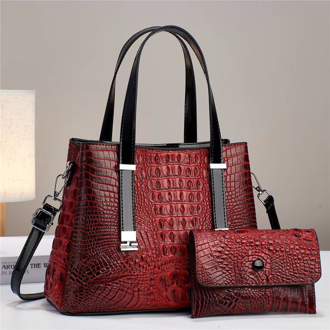 Women's Fashion Crocodile Pattern Large Capacity Combination Bag