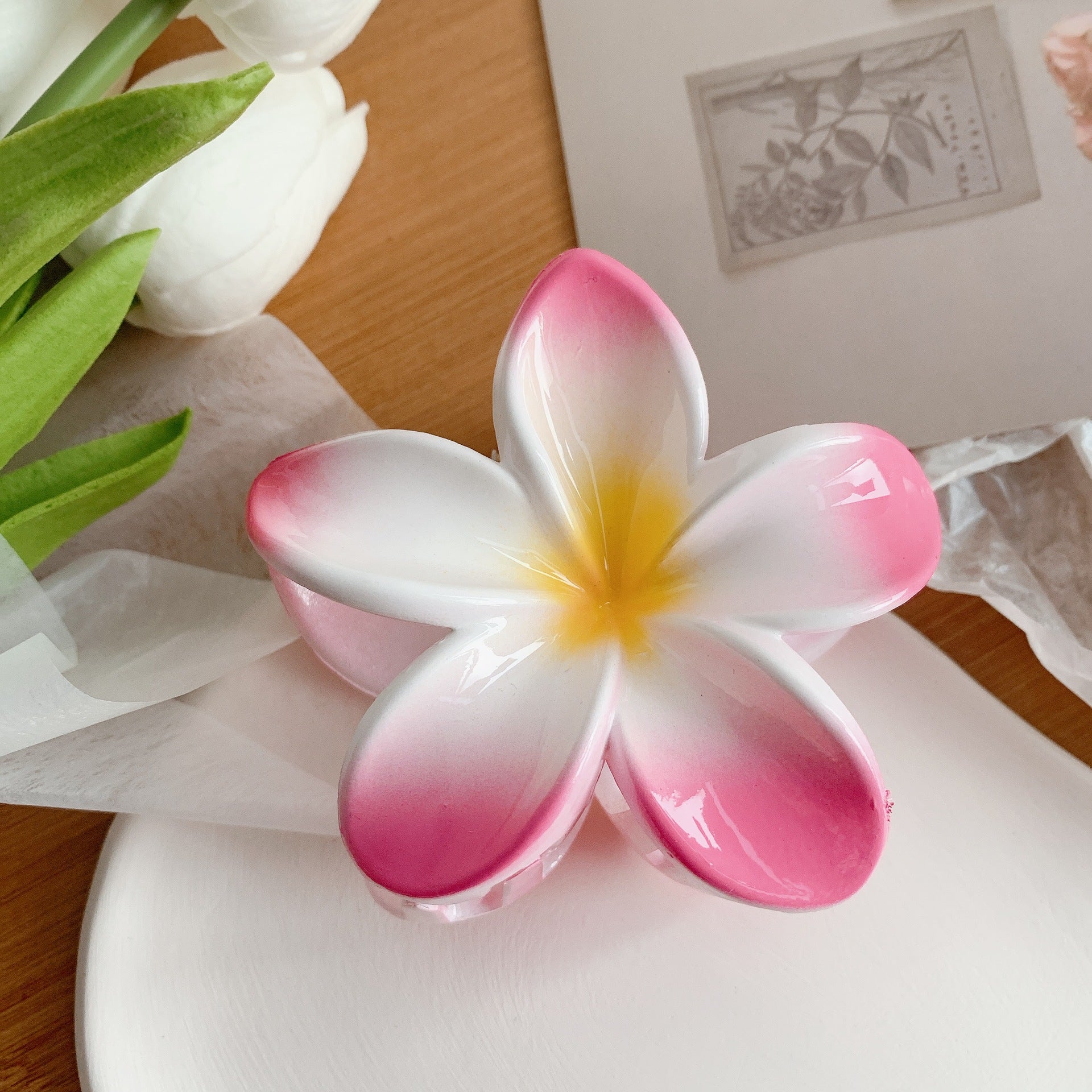 Muweordy Plumeria Hair Clips Flower Hair Clip Trendy Hair Claw Clip