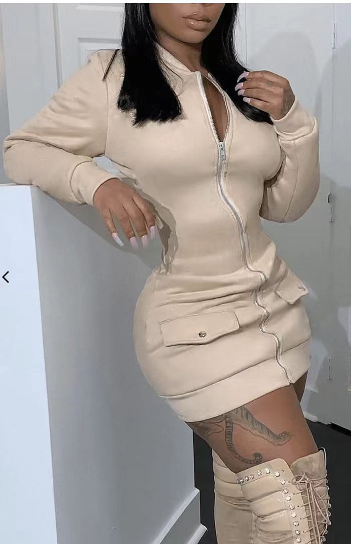 Hip-wrapped Long Sleeve Fashion Dress