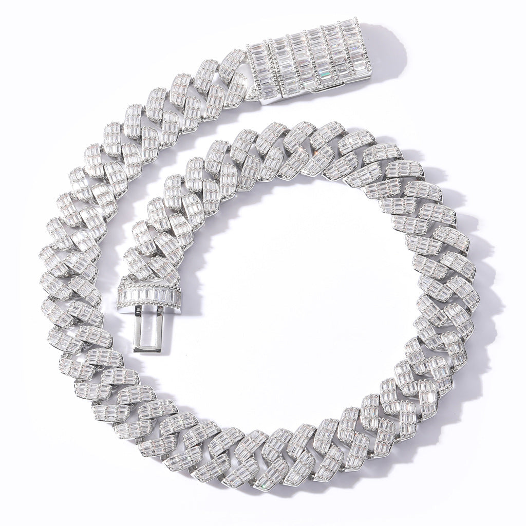 Wide Cubic Zircon Rhombus Cuban Chain Flap Buckle