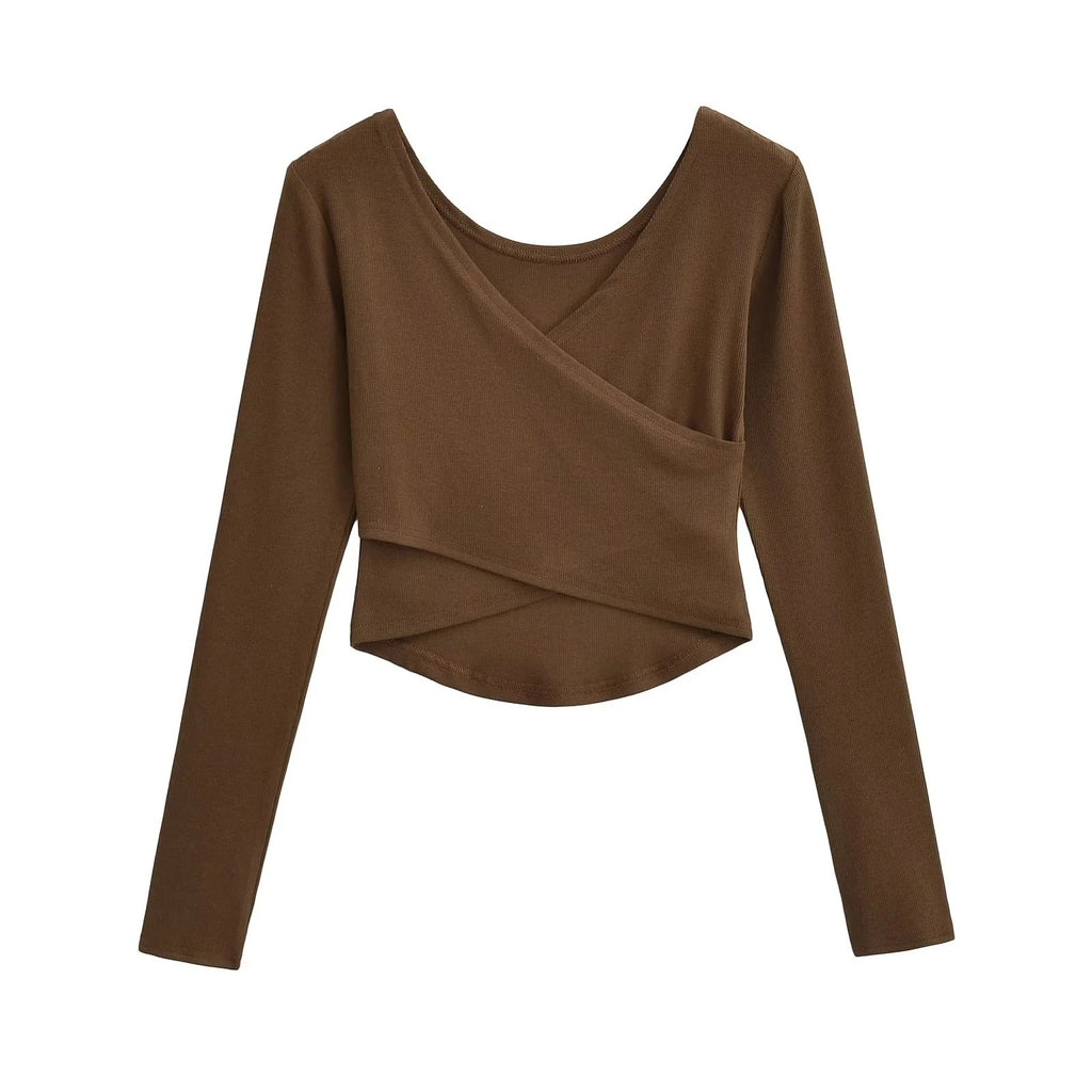Women's Pure Desire Style Cross V-neck Wrapped Chest Long Sleeve