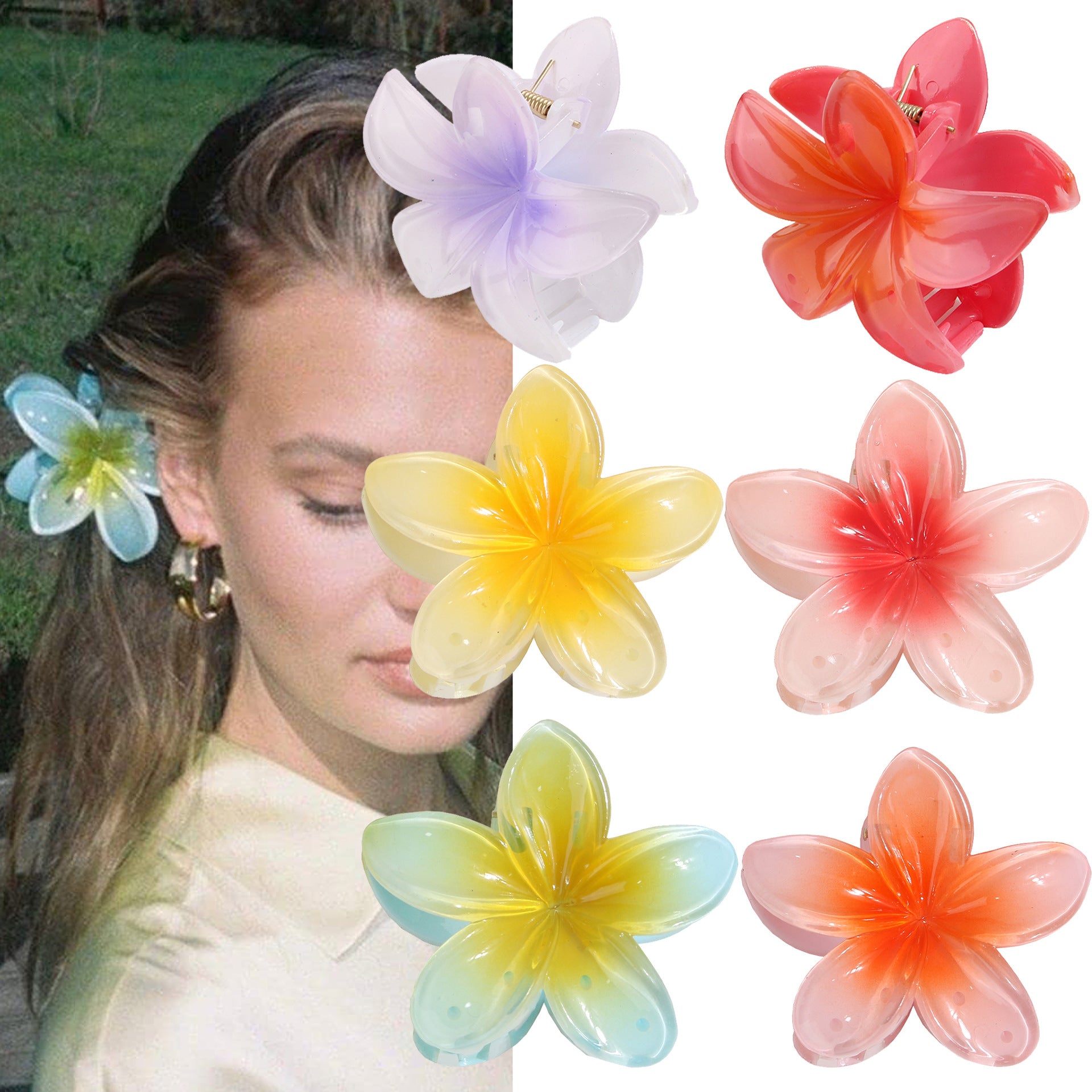 Muweordy Plumeria Hair Clips Flower Hair Clip Trendy Hair Claw Clip