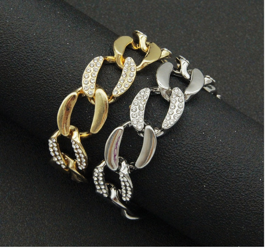 Wide Diamond-Studded Cuban Chain Men And Women Fashion Bracelet