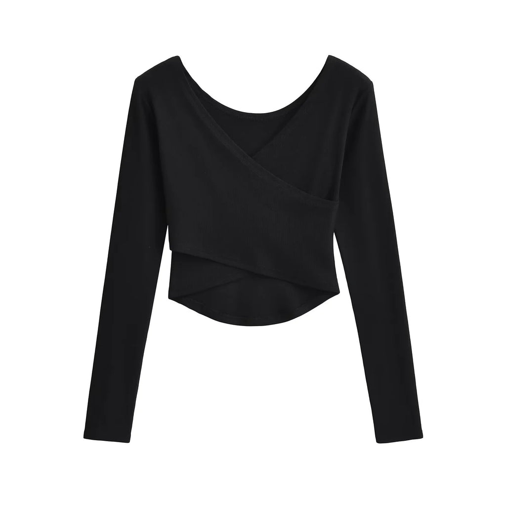 Women's Pure Desire Style Cross V-neck Wrapped Chest Long Sleeve